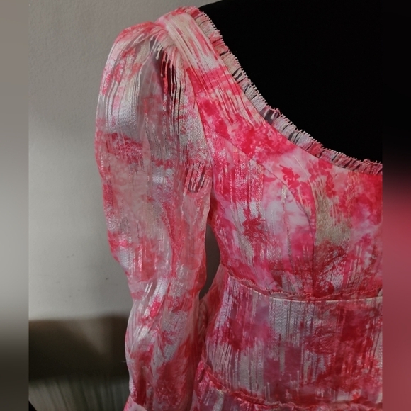 Marchesa Notte Womens Pink Gathered Metallic Fil Coupé Organza Mini Dress 4 - Picture 14 of 16